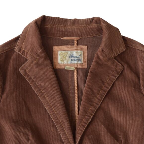 Y2K Fossil Brown Corduroy Blazer Jacket – Women’s Size Large - Picture 2 of 5